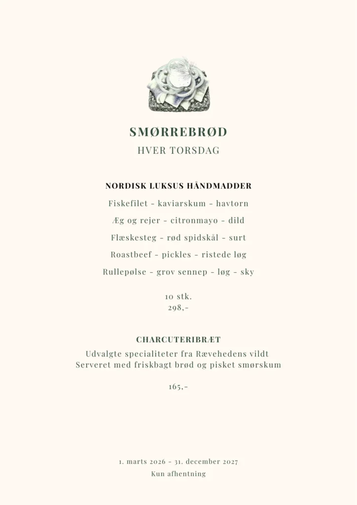 Smørrebrød og charcuteribræt – afhentning Menukort: Smørrebrød og charcuteribræt – afhentning fra Restaurant Bramslev Bakker